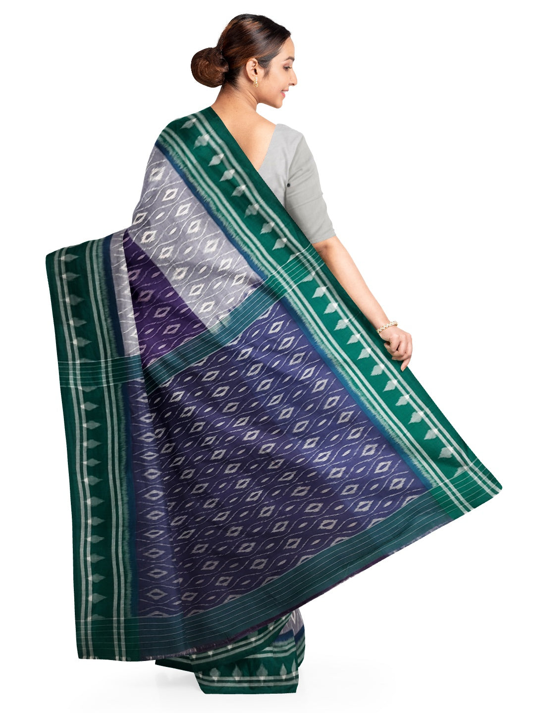 Purple and Green Cotton Ikat saree with cotton ikat blouse piece