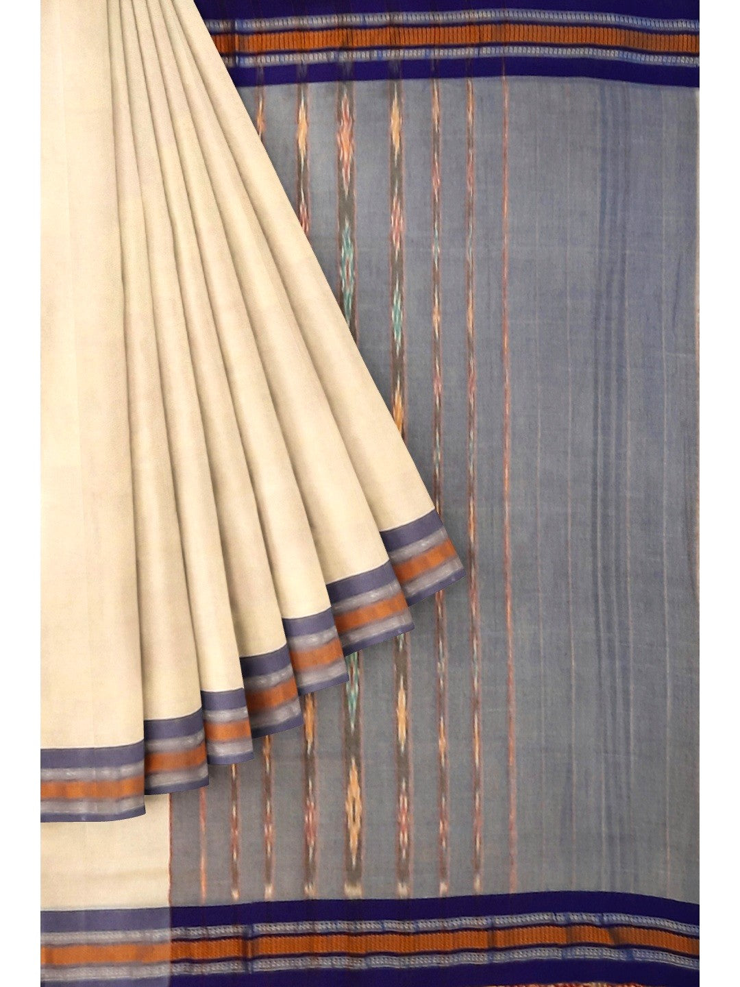 White Cotton Odisha Ikat saree with mix match blouse piece
