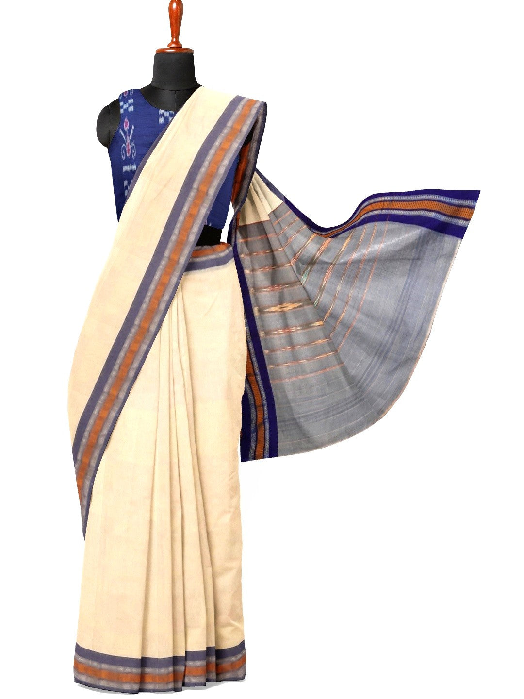 White Cotton Odisha Ikat saree with mix match blouse piece