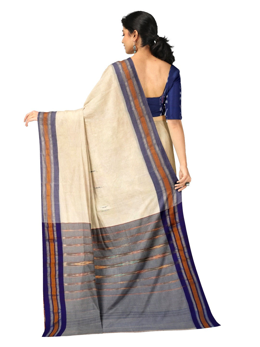 White Cotton Odisha Ikat saree with mix match blouse piece