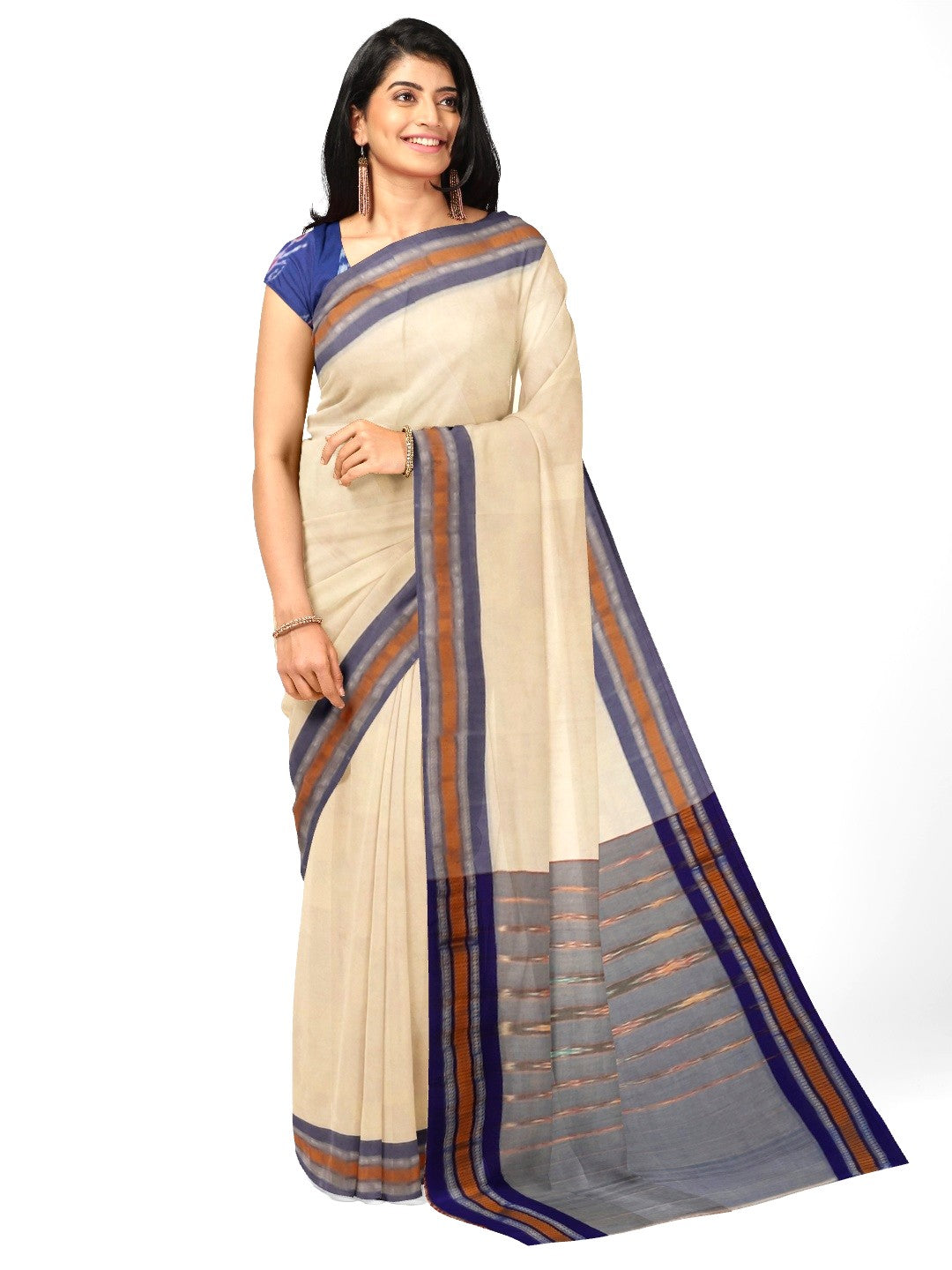 White Cotton Odisha Ikat saree with mix match blouse piece
