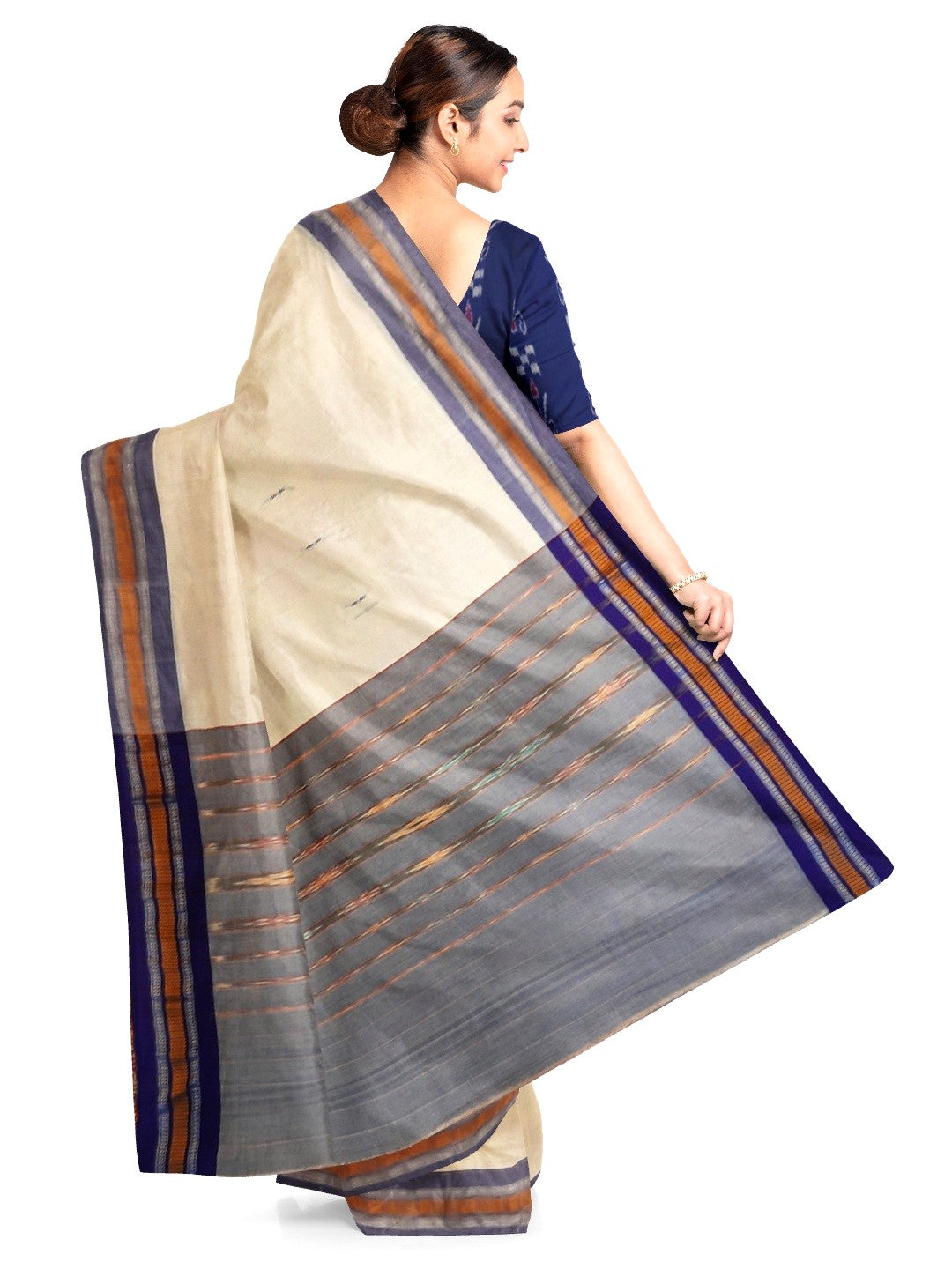 White Cotton Odisha Ikat saree with mix match blouse piece