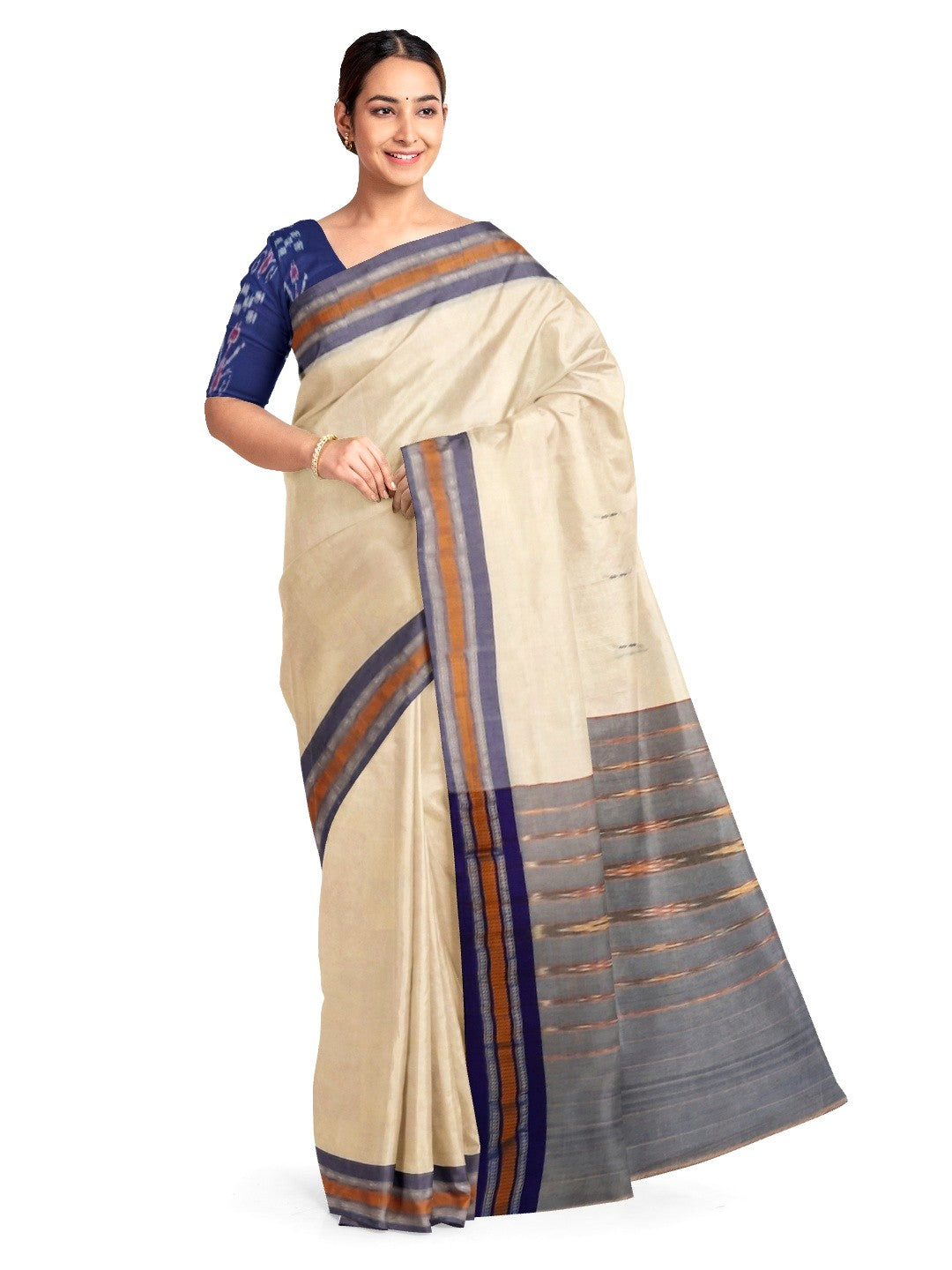 White Cotton Odisha Ikat saree with mix match blouse piece
