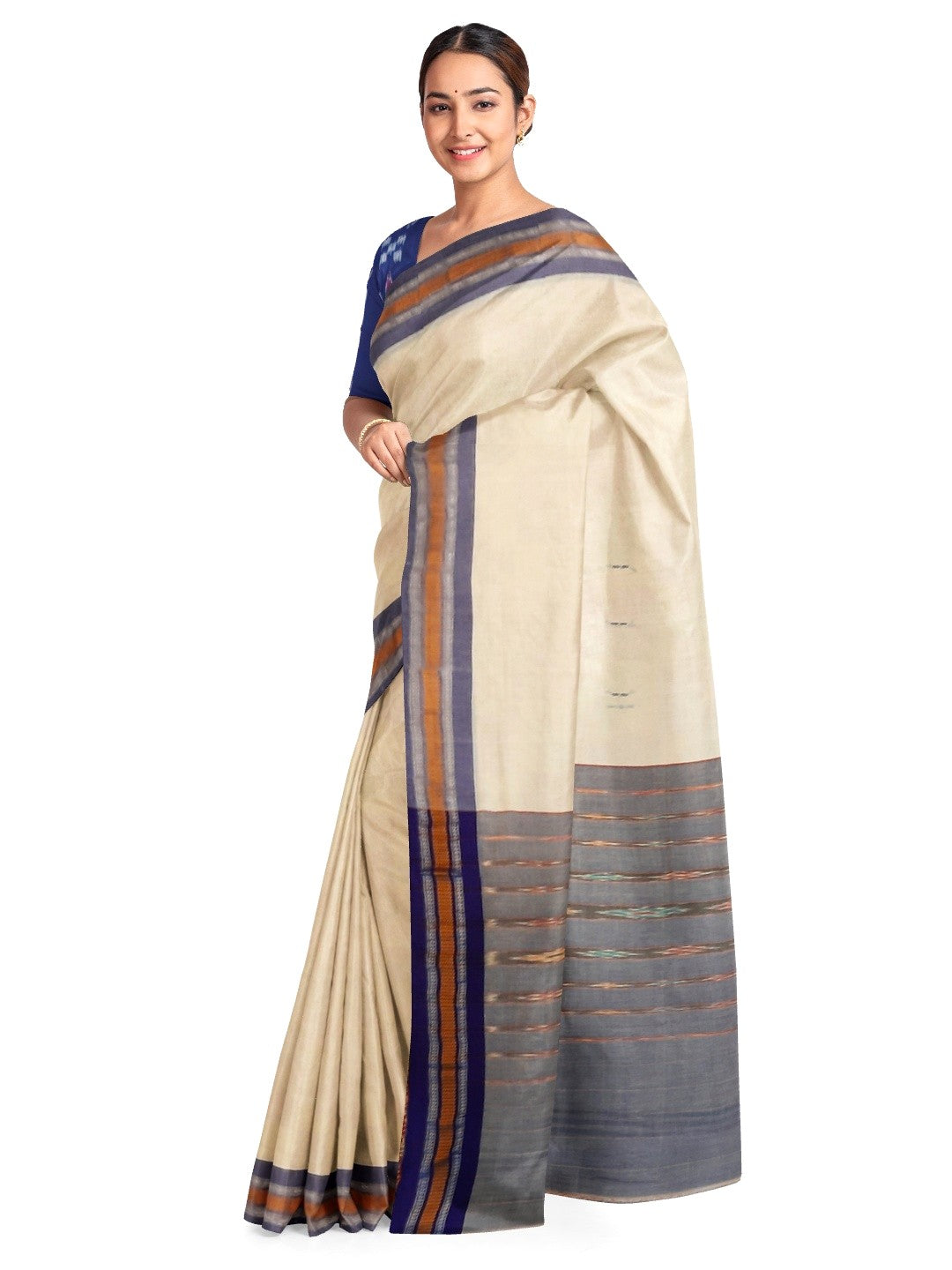 White Cotton Odisha Ikat saree with mix match blouse piece