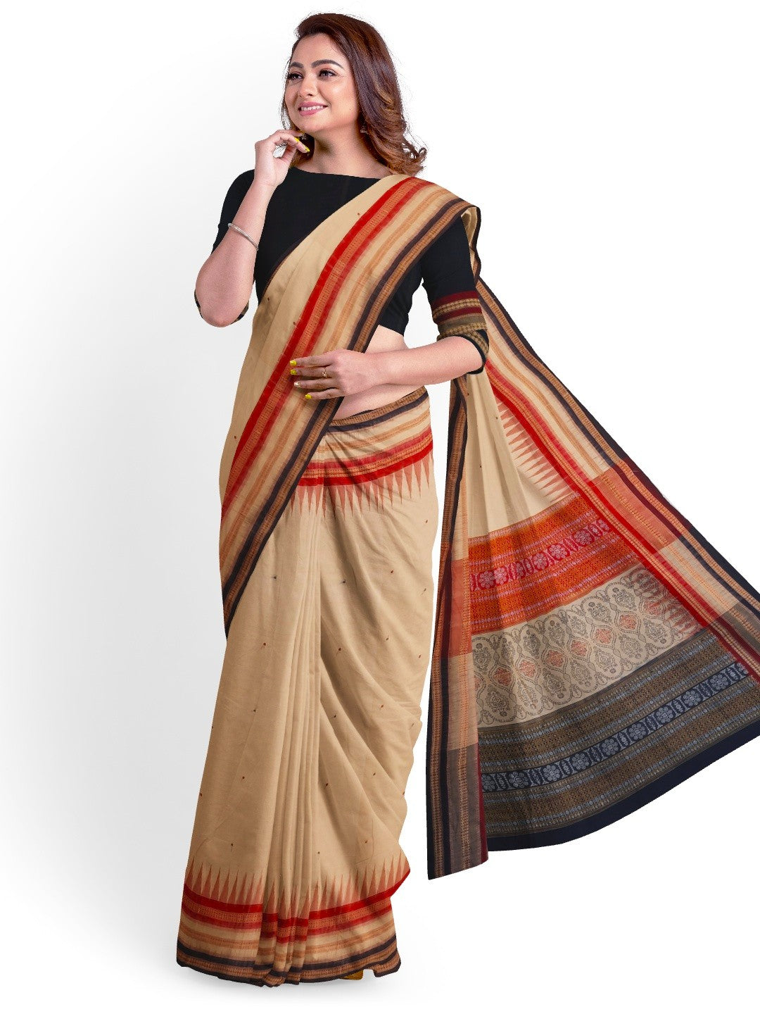 Sand Colour Sambalpuri Cotton Saree with running blouse piece