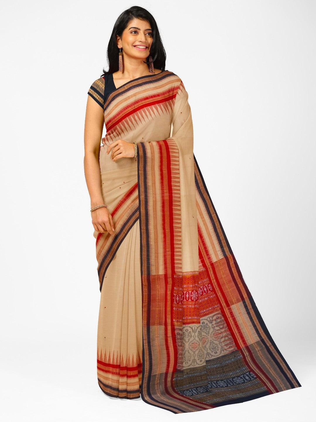 Sand Colour Sambalpuri Cotton Saree with running blouse piece