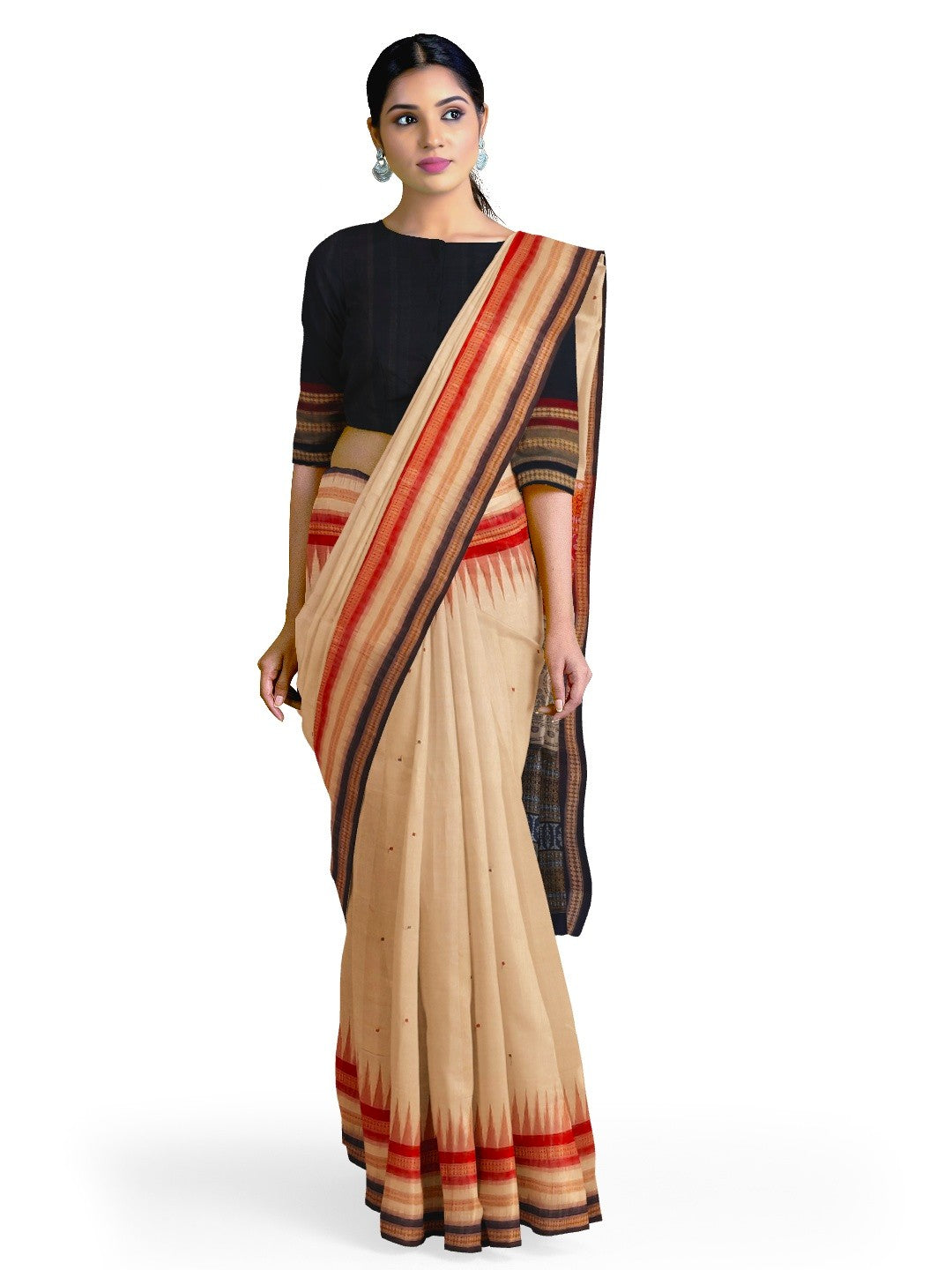 Sand Colour Sambalpuri Cotton Saree with running blouse piece