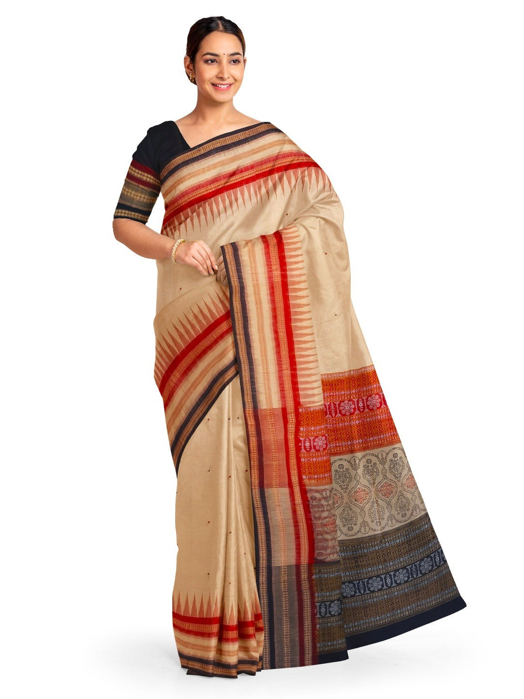Sand Colour Sambalpuri Cotton Saree with running blouse piece