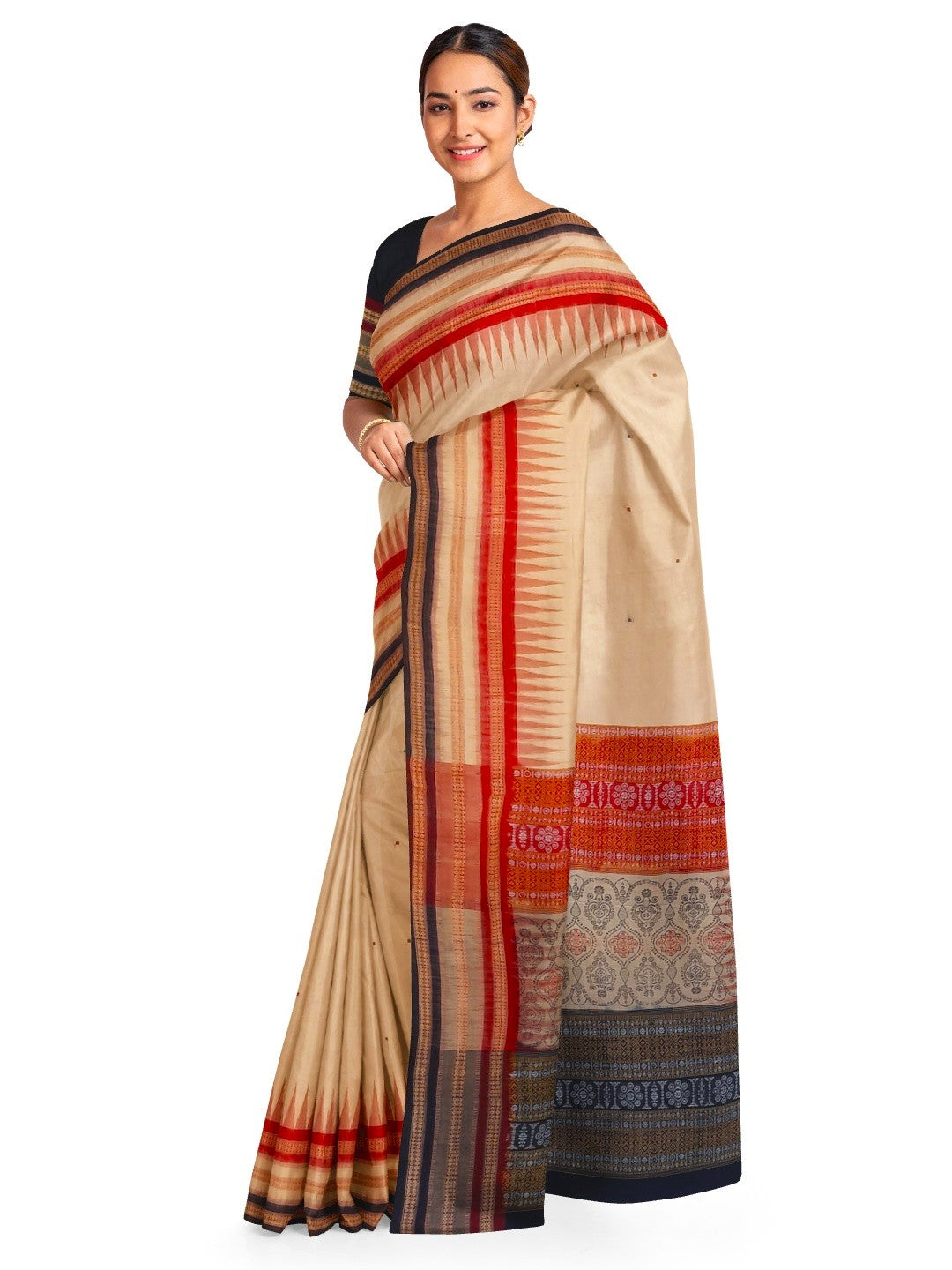 Sand Colour Sambalpuri Cotton Saree with running blouse piece