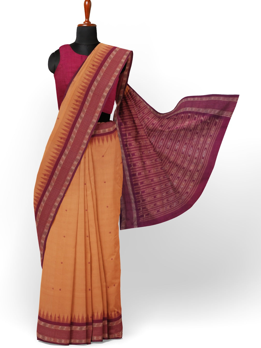 Peach  Sambalpuri Cotton Saree with running blouse piece
