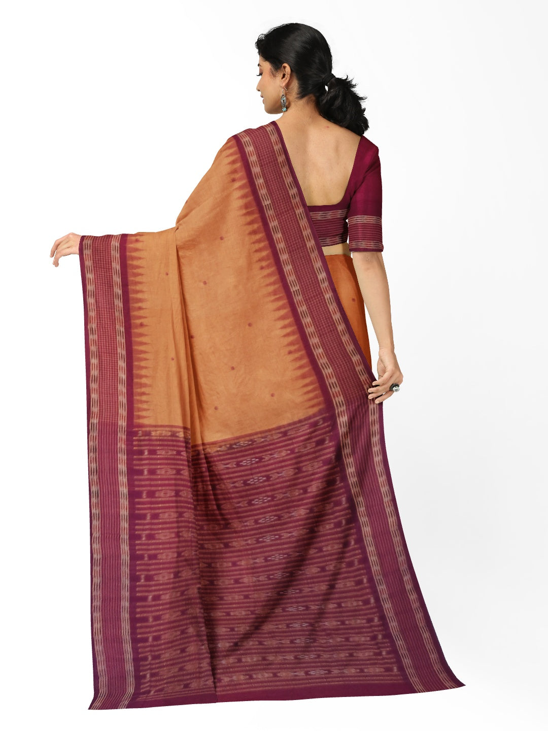 Peach  Sambalpuri Cotton Saree with running blouse piece