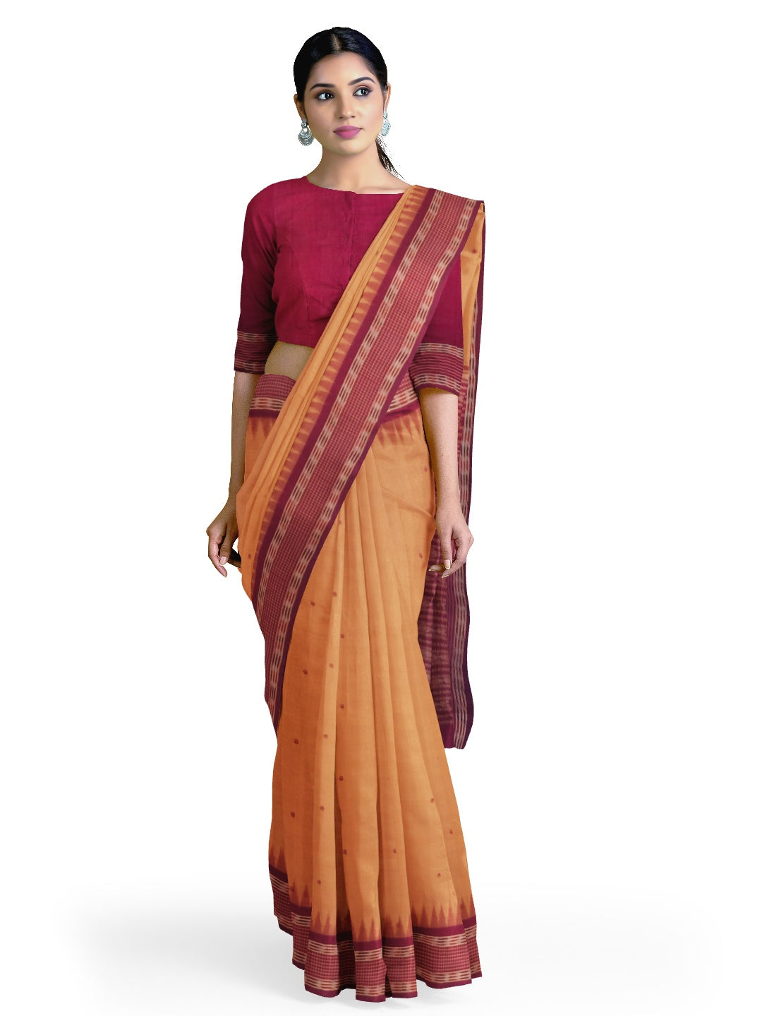 Peach  Sambalpuri Cotton Saree with running blouse piece