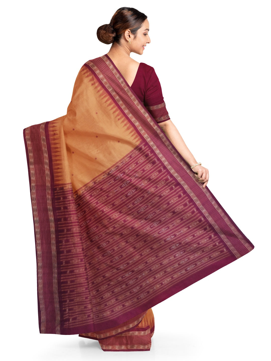Peach  Sambalpuri Cotton Saree with running blouse piece