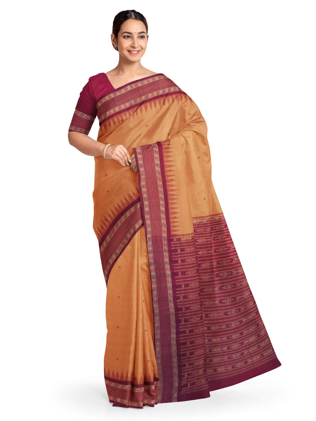 Peach  Sambalpuri Cotton Saree with running blouse piece
