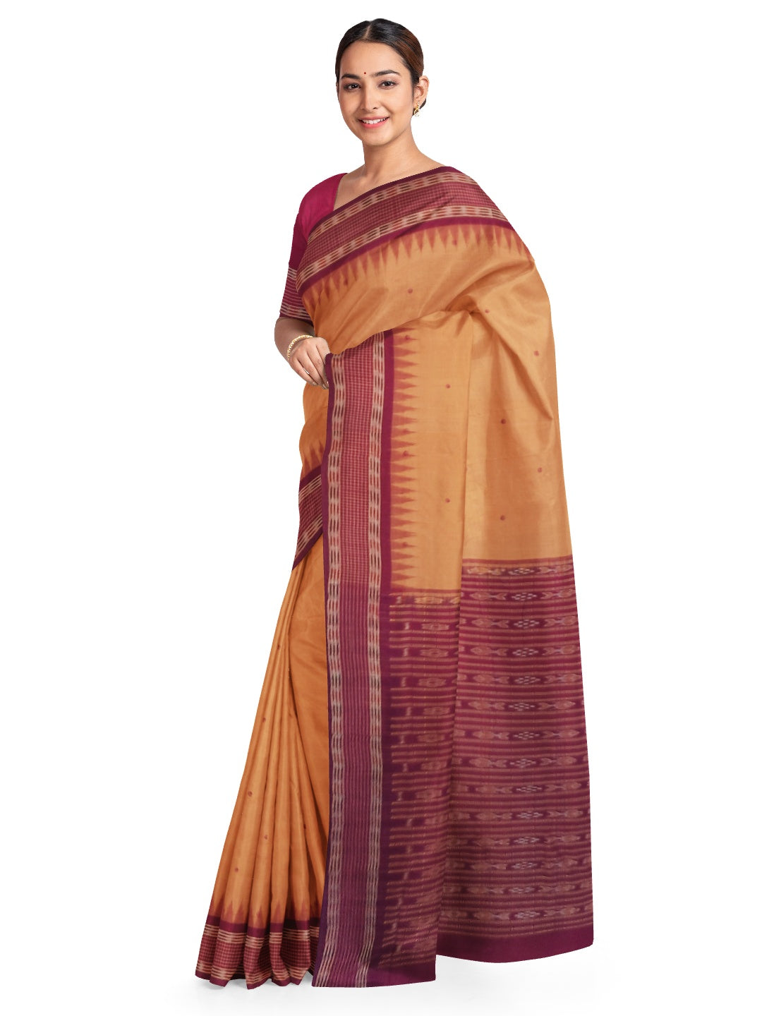 Peach  Sambalpuri Cotton Saree with running blouse piece