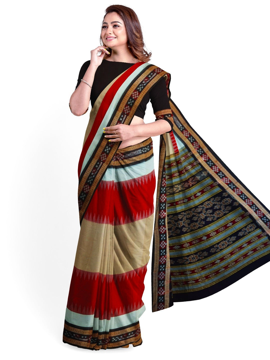 Multi Coloured Sambalpuri Cotton Saree with running blouse piece