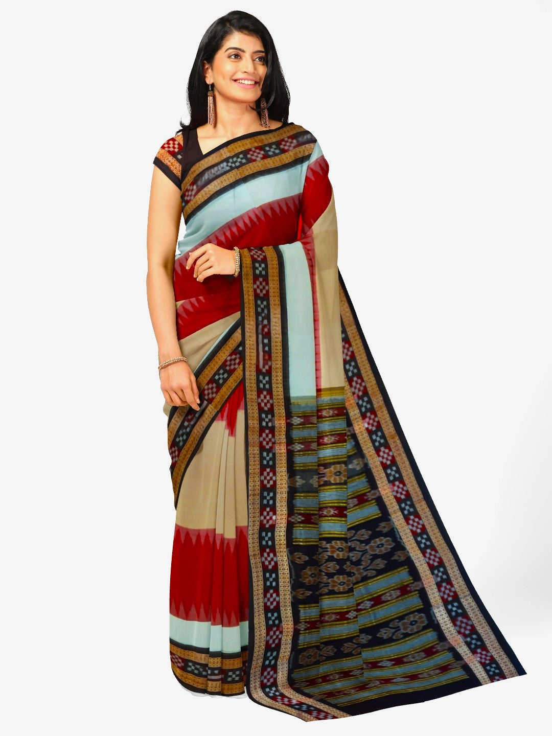 Multi Coloured Sambalpuri Cotton Saree with running blouse piece