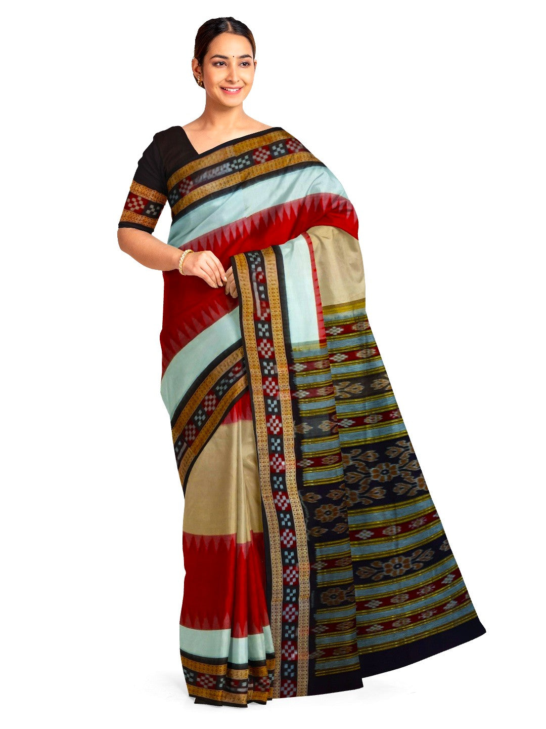 Multi Coloured Sambalpuri Cotton Saree with running blouse piece