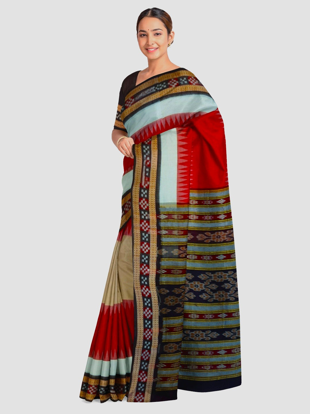Multi Coloured Sambalpuri Cotton Saree with running blouse piece