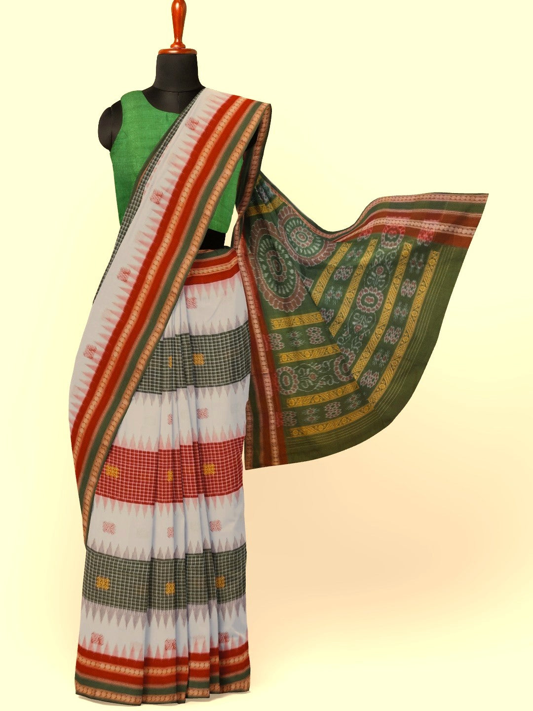 Multi coloured Sachipar Sambalpuri Cotton Saree with running blouse piece