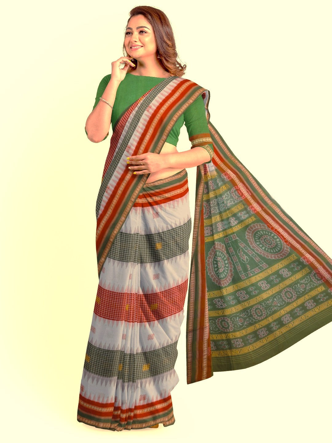Multi coloured Sachipar Sambalpuri Cotton Saree with running blouse piece