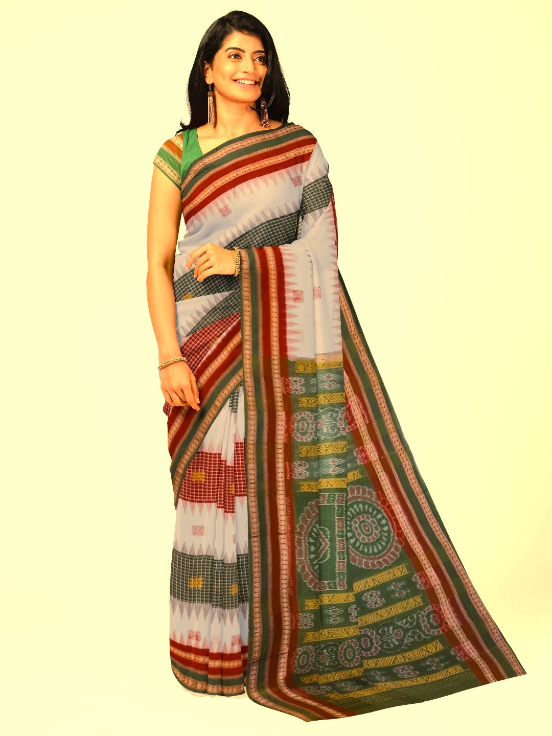 Multi coloured Sachipar Sambalpuri Cotton Saree with running blouse piece