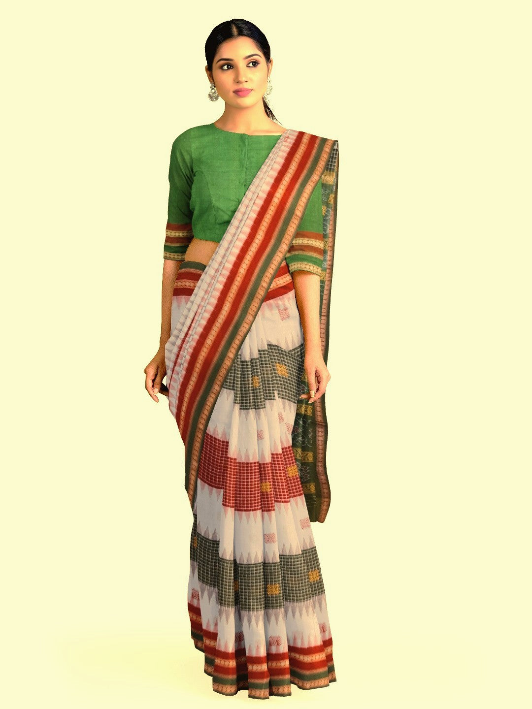 Multi coloured Sachipar Sambalpuri Cotton Saree with running blouse piece