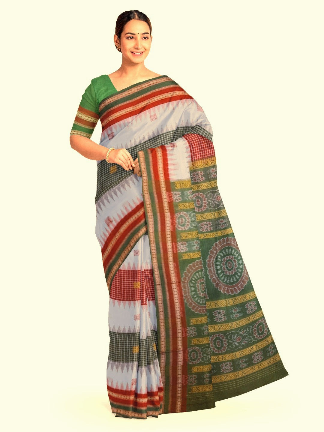 Multi coloured Sachipar Sambalpuri Cotton Saree with running blouse piece