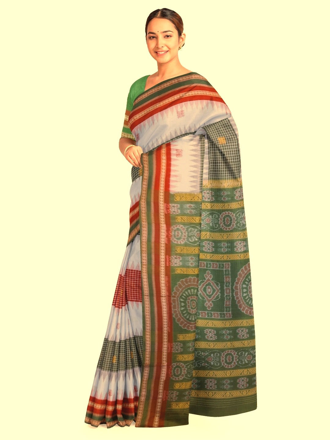 Multi coloured Sachipar Sambalpuri Cotton Saree with running blouse piece
