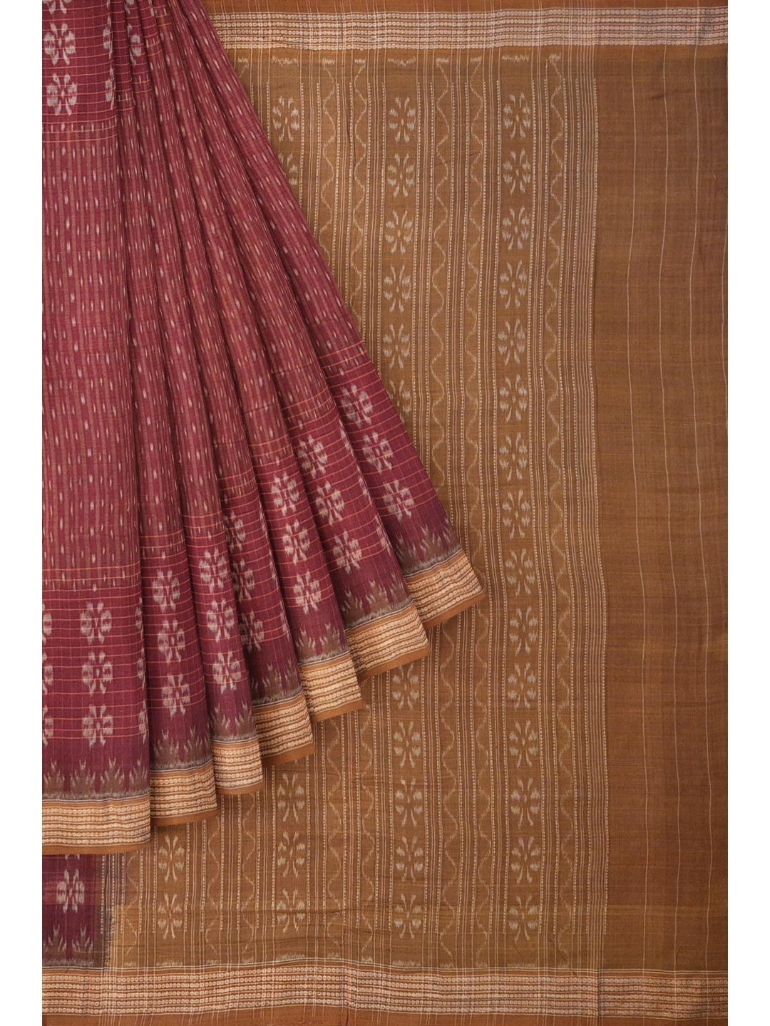 Maroon Sambalpuri Cotton Saree with cotton ikat blouse piece