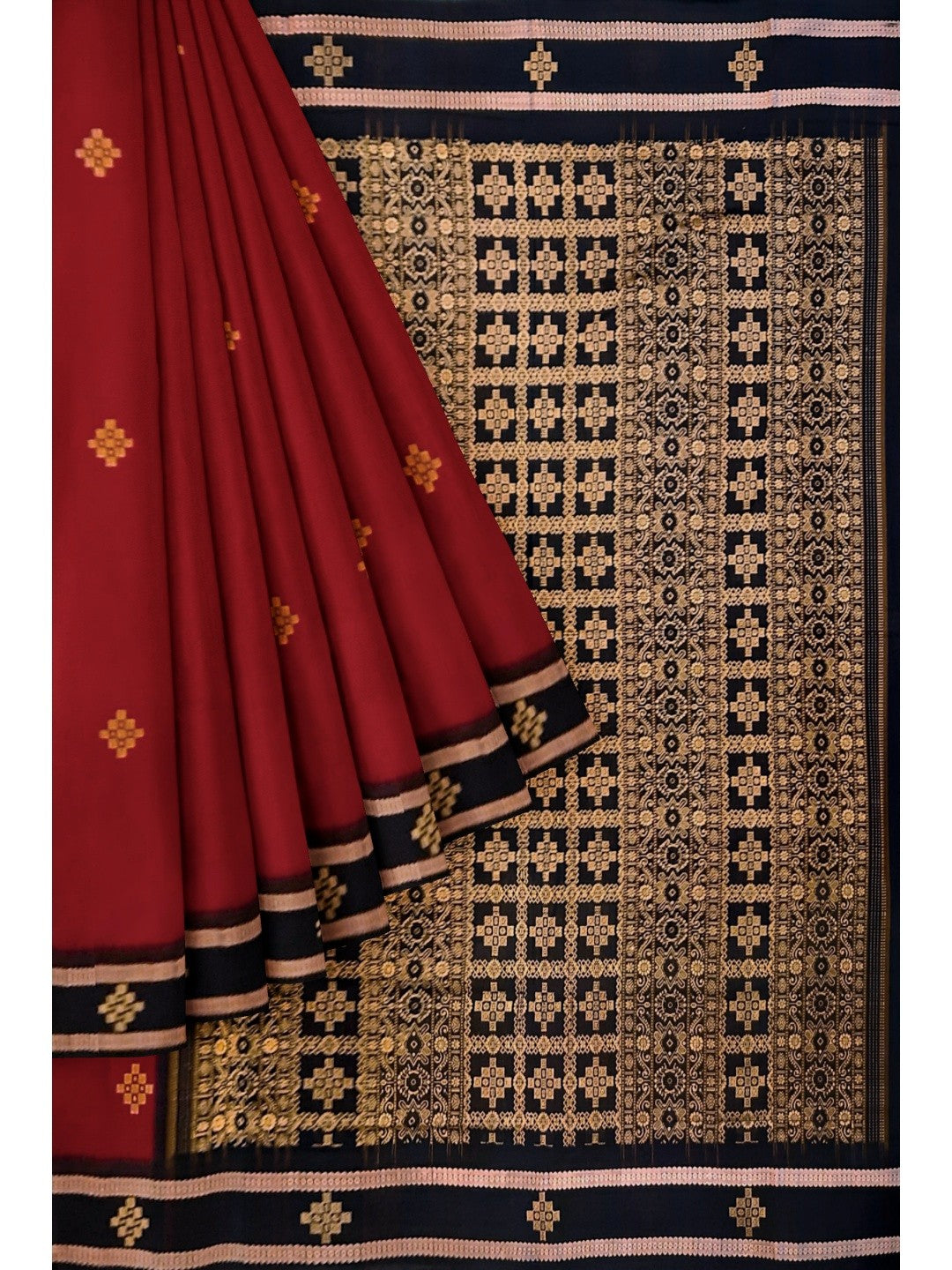 Maroon Sambalpuri Cotton  Bomkai Saree with running blouse piece
