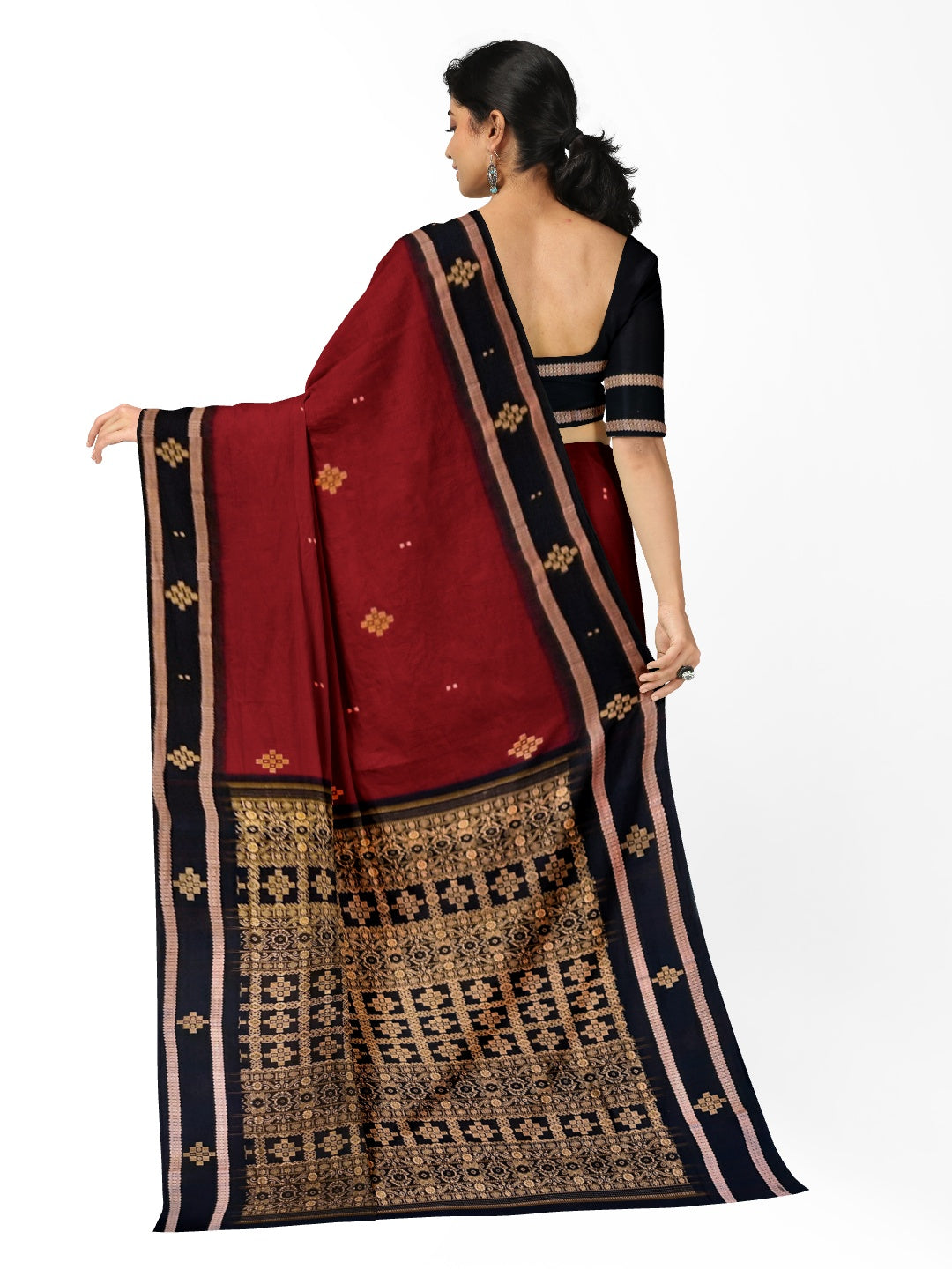 Maroon Sambalpuri Cotton  Bomkai Saree with running blouse piece