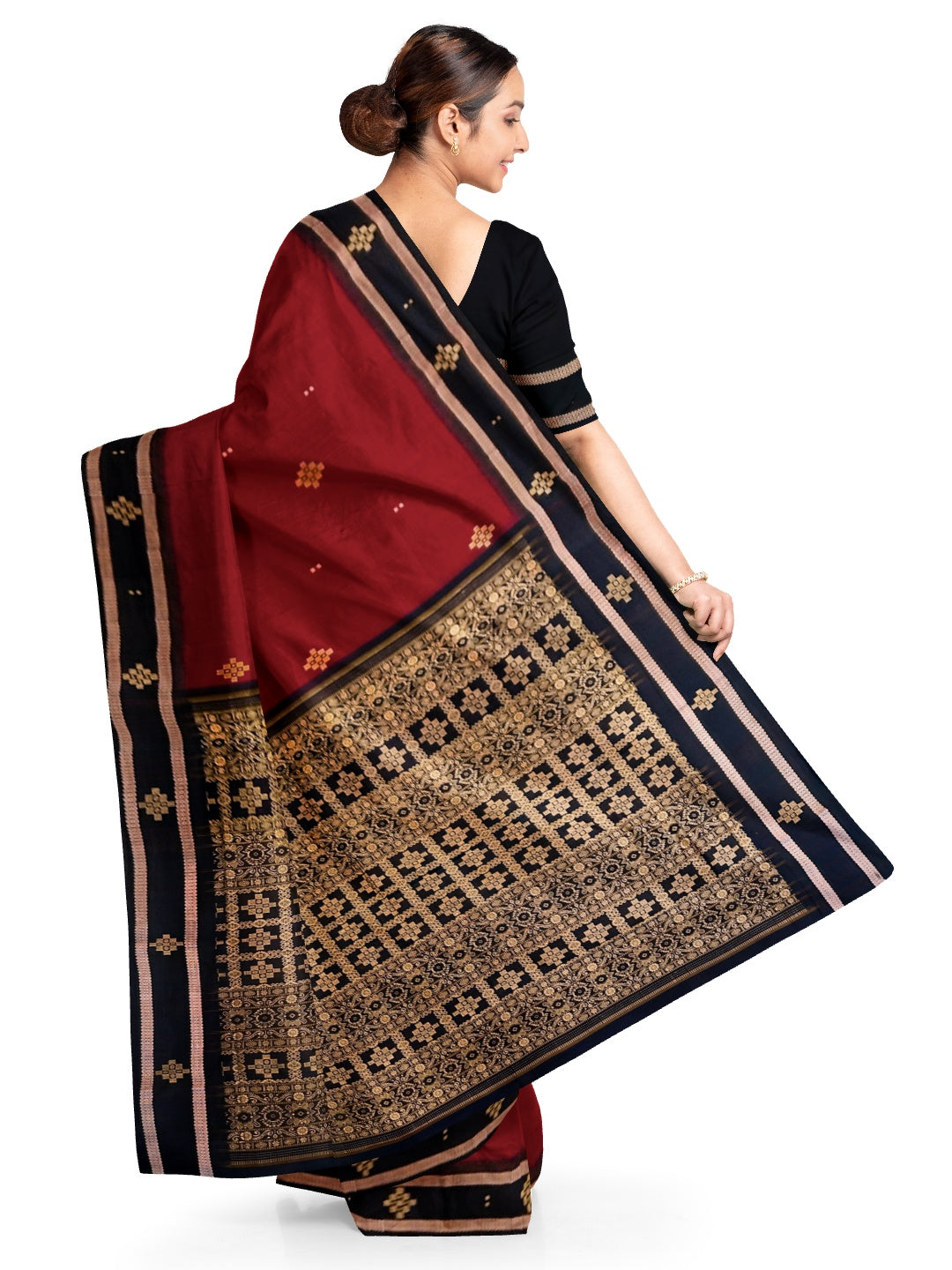 Maroon Sambalpuri Cotton  Bomkai Saree with running blouse piece