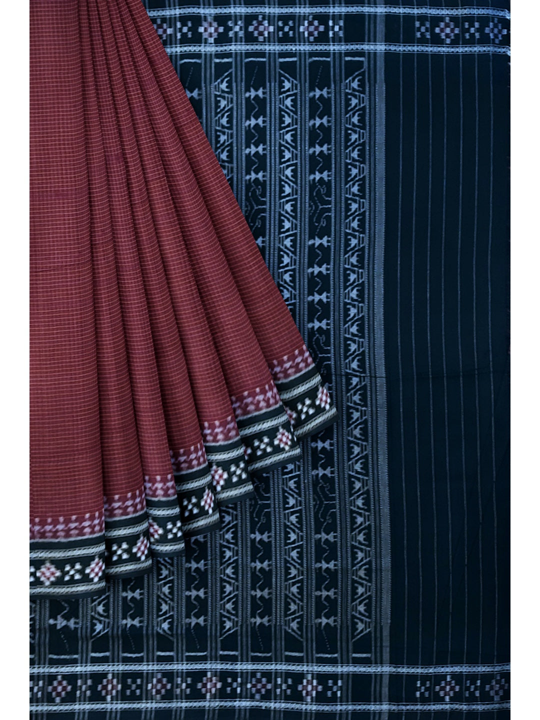 Maroon Sachipar Sambalpuri Cotton Saree with matching blouse piece