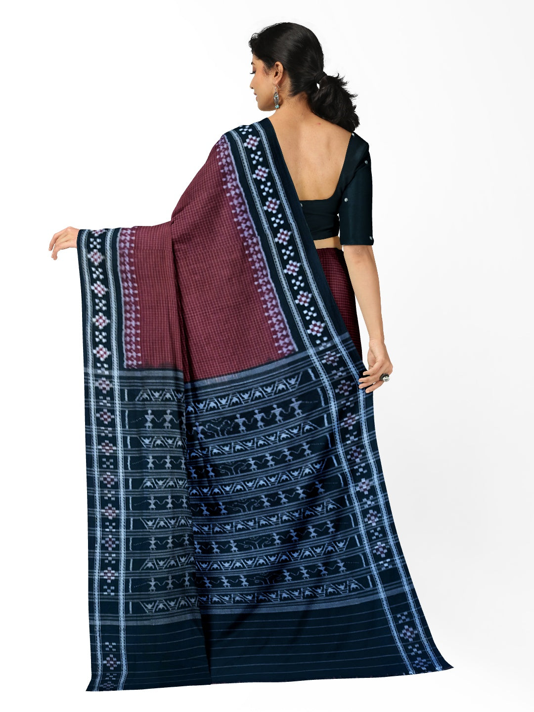 Maroon Sachipar Sambalpuri Cotton Saree with matching blouse piece