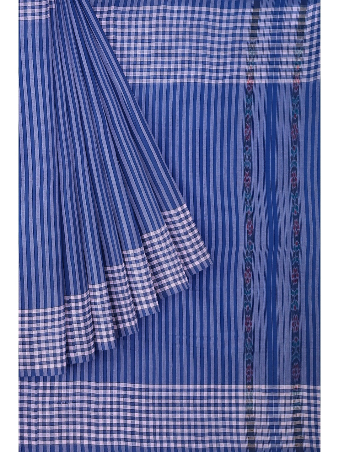 Blue striped body Cotton Odisha Ikat saree with mix match blouse piece