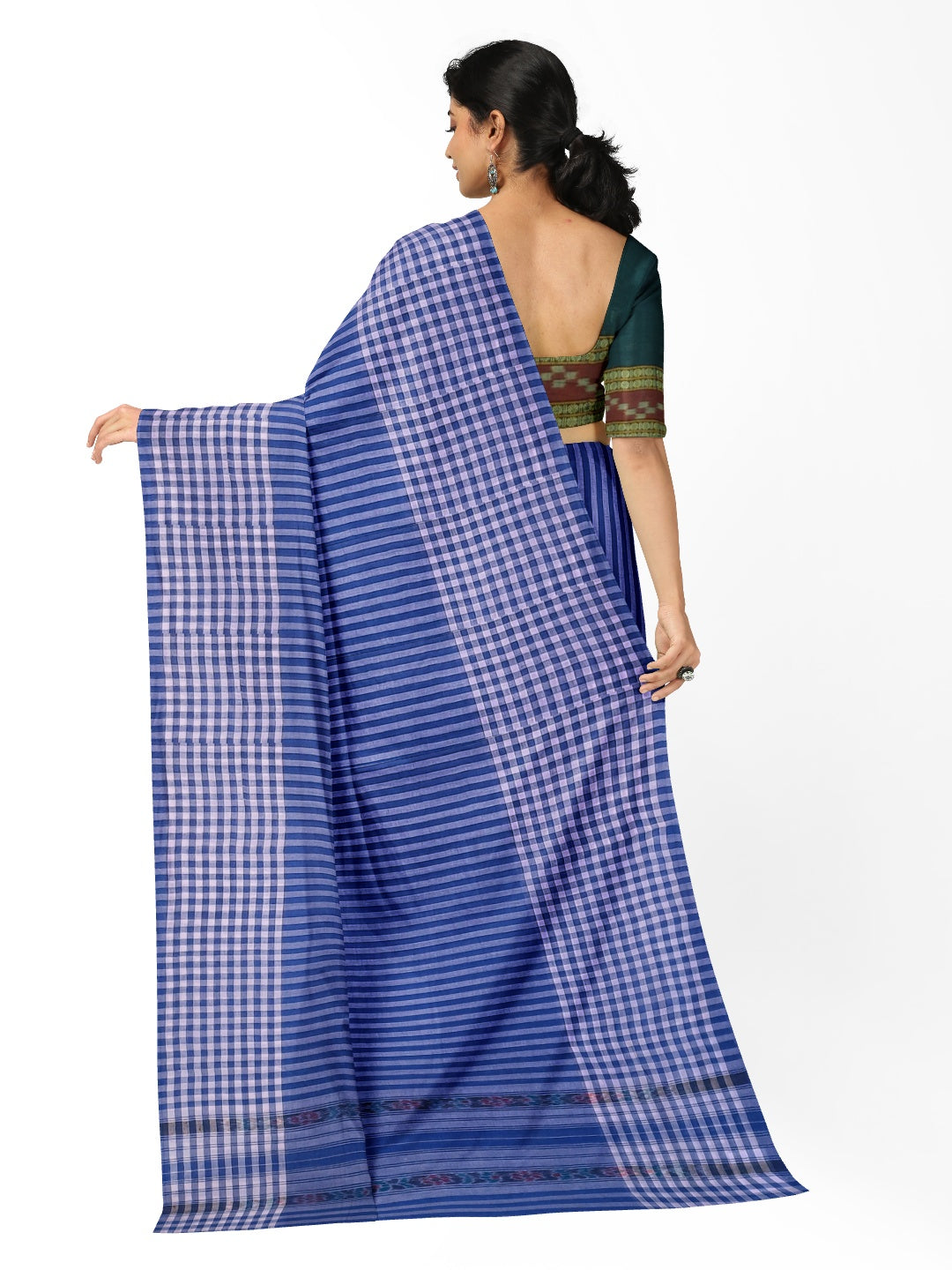Blue striped body Cotton Odisha Ikat saree with mix match blouse piece