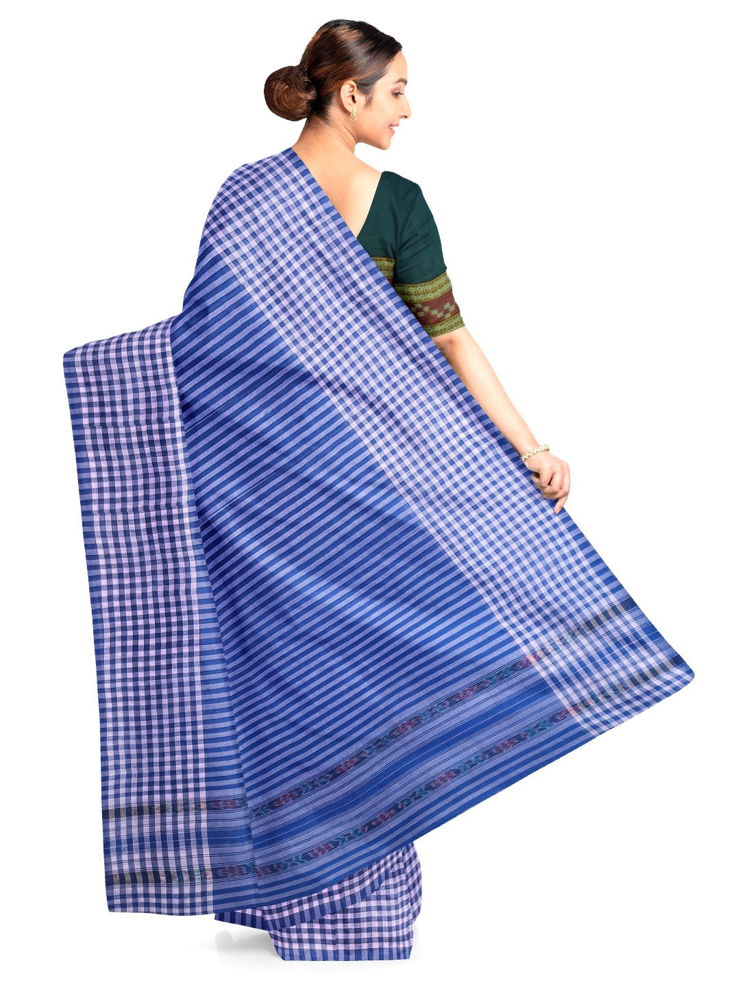Blue striped body Cotton Odisha Ikat saree with mix match blouse piece