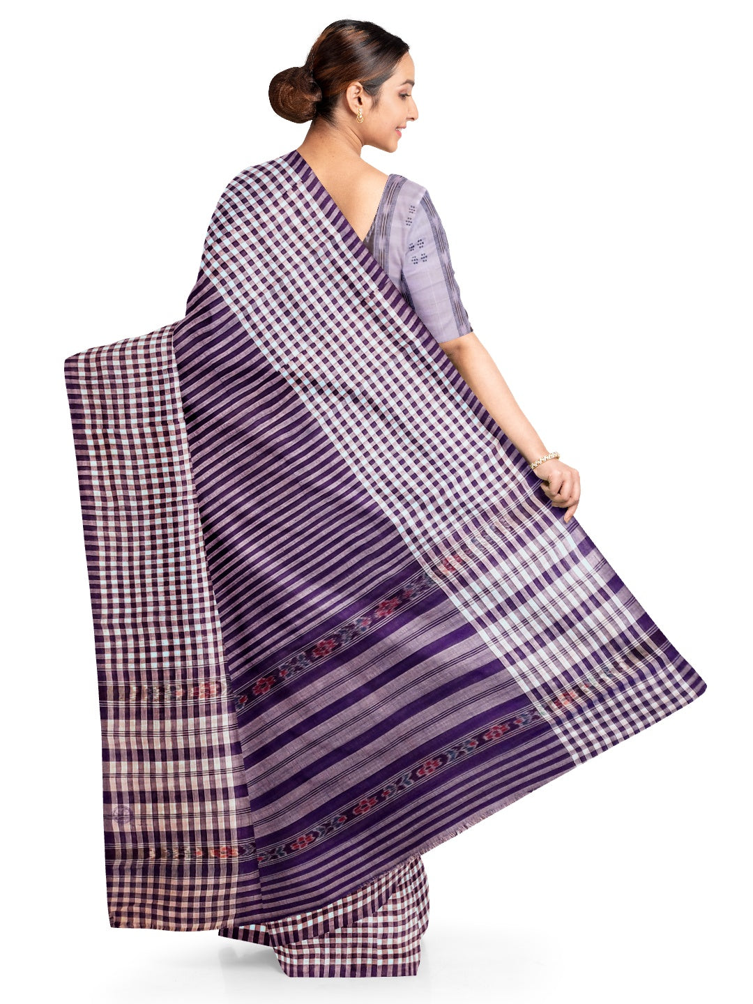 Purple with White striped Cotton Odisha Ikat saree with mix match blouse piece