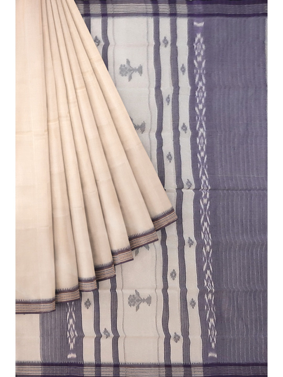 White Cotton Odisha Ikat saree  with mix match cotton ikat blouse