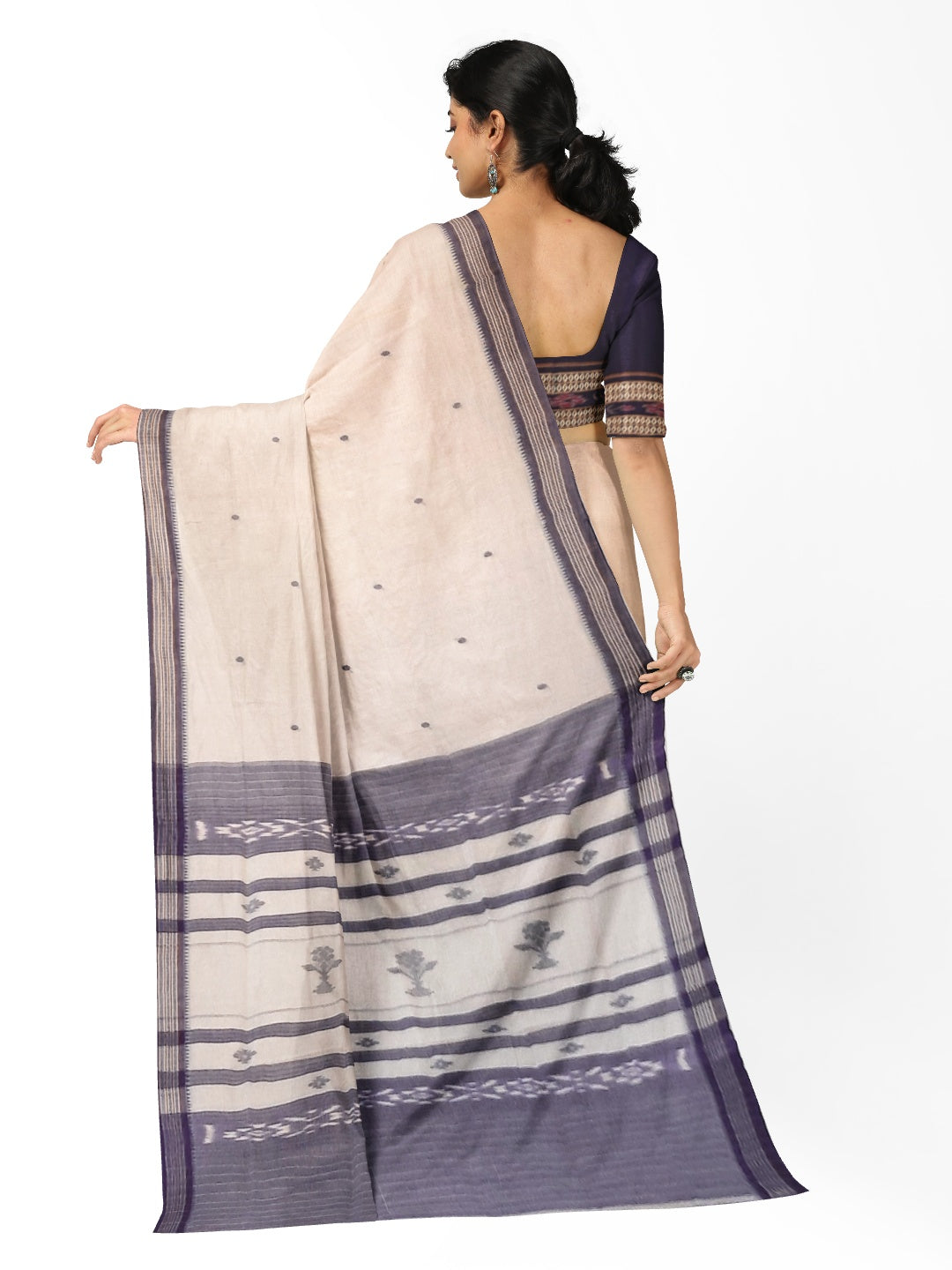 White Cotton Odisha Ikat saree  with mix match cotton ikat blouse
