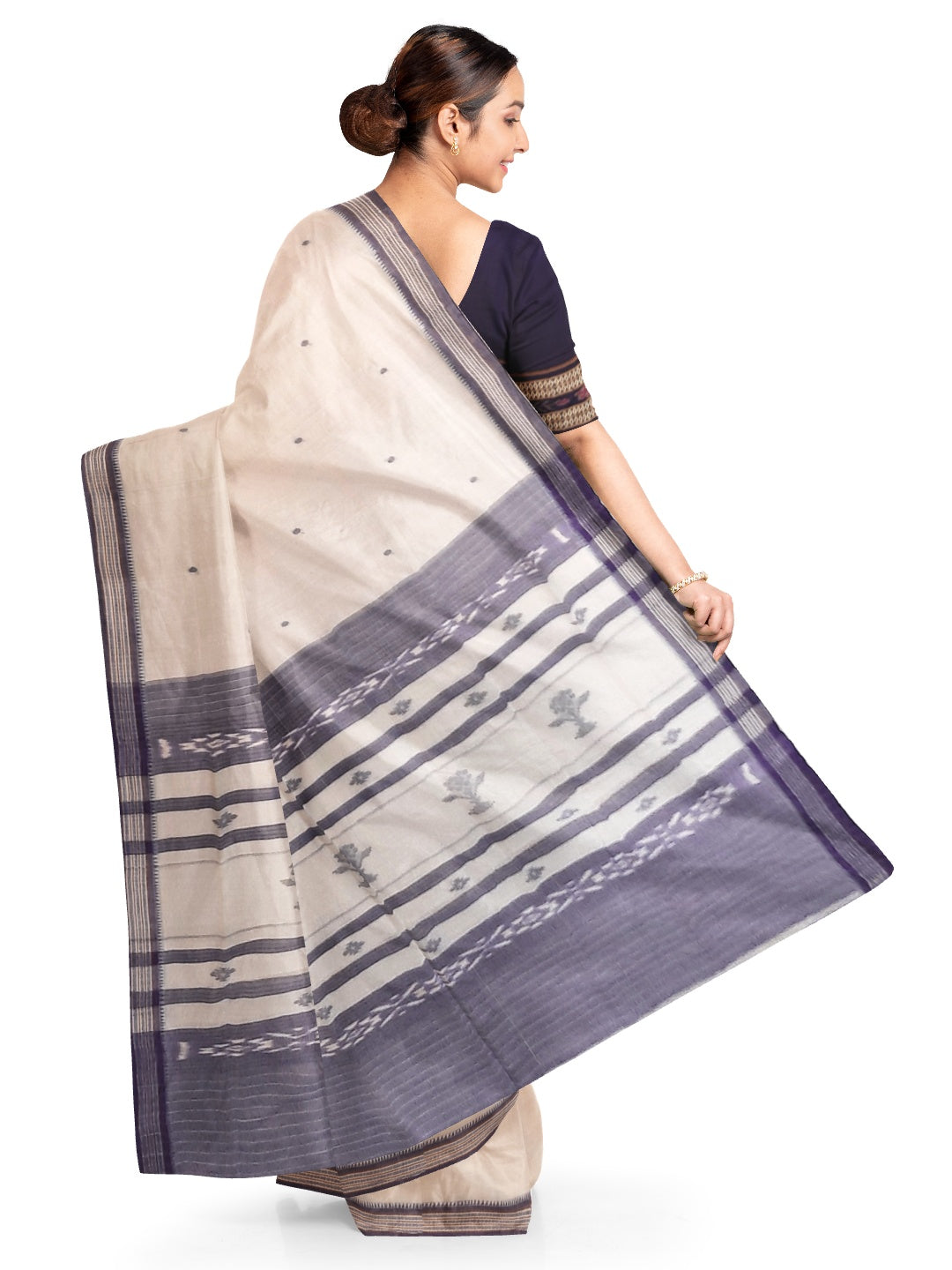 White Cotton Odisha Ikat saree  with mix match cotton ikat blouse