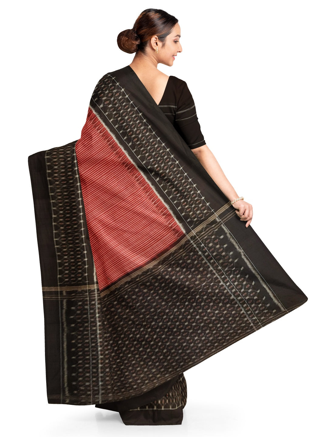 Red Stripe body Sambalpuri Cotton Saree with running blouse piece