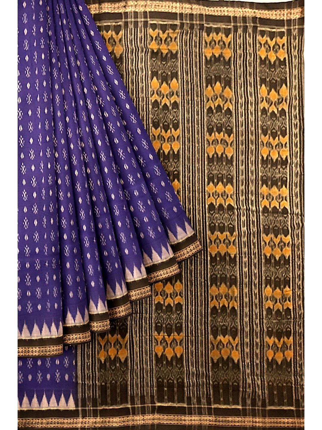 Indigo colour Sambalpuri Cotton Saree with matching blouse piece