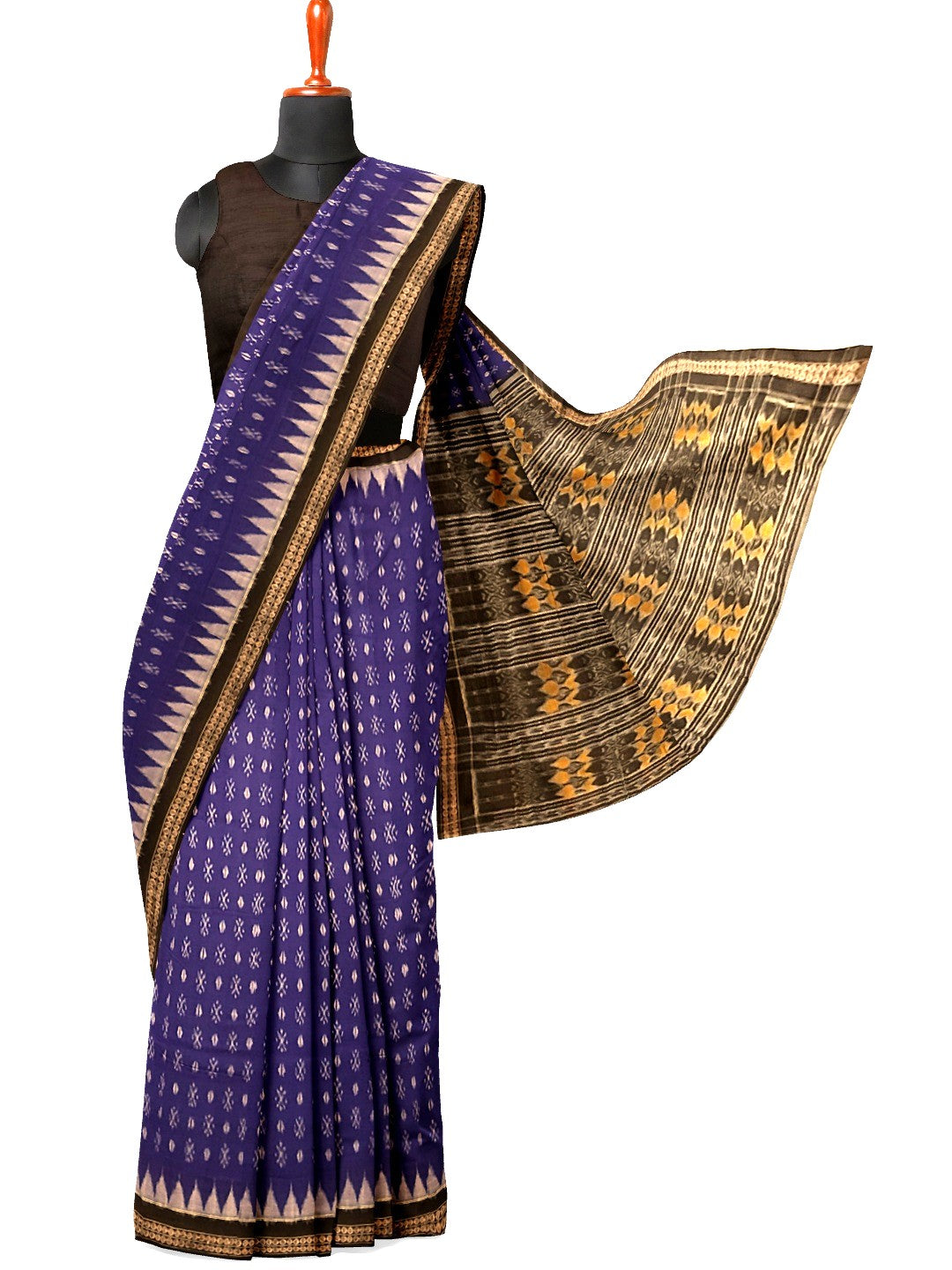 Indigo colour Sambalpuri Cotton Saree with matching blouse piece