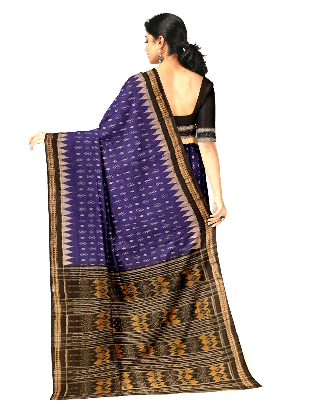 Indigo colour Sambalpuri Cotton Saree with matching blouse piece