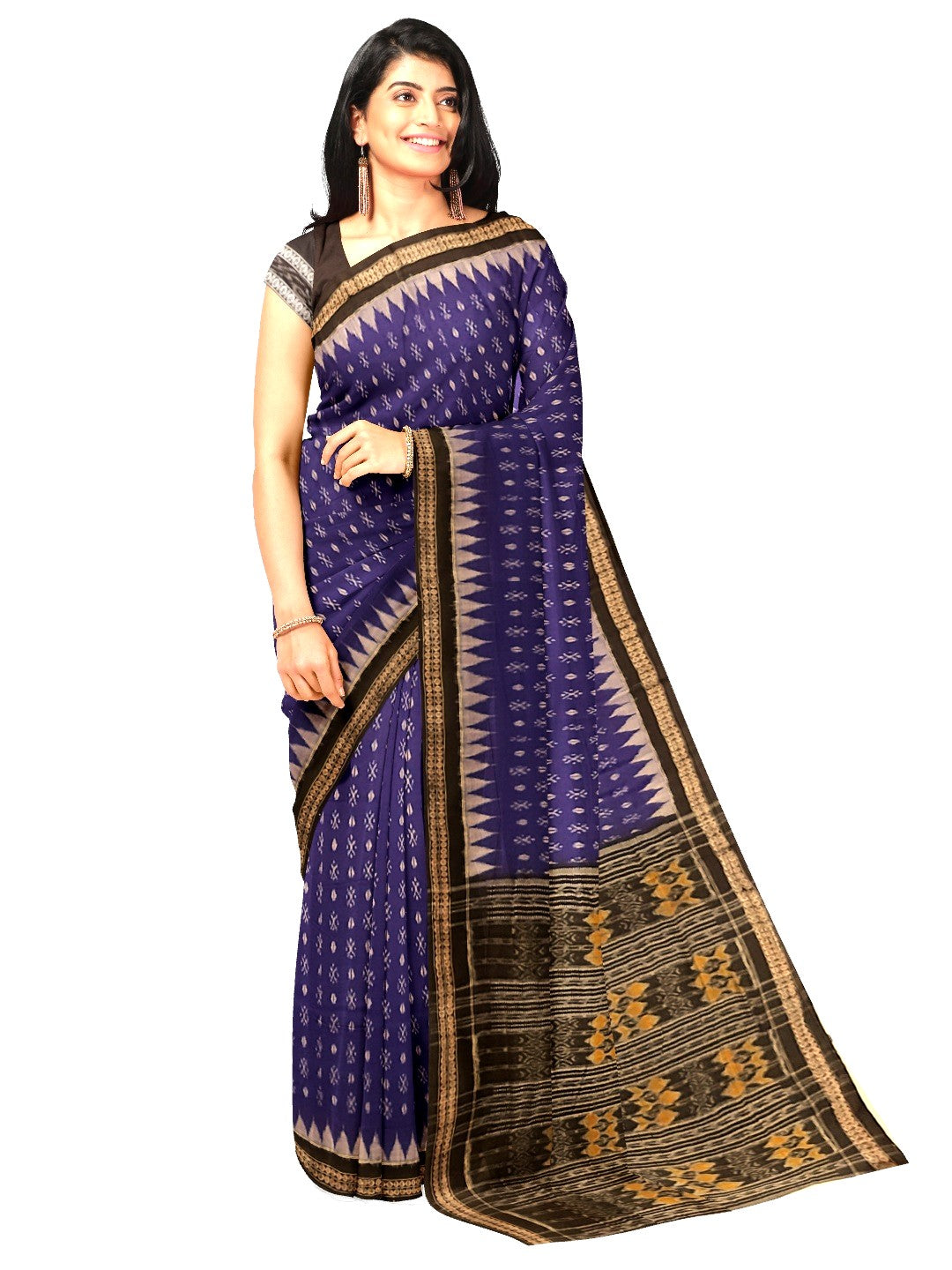 Indigo colour Sambalpuri Cotton Saree with matching blouse piece