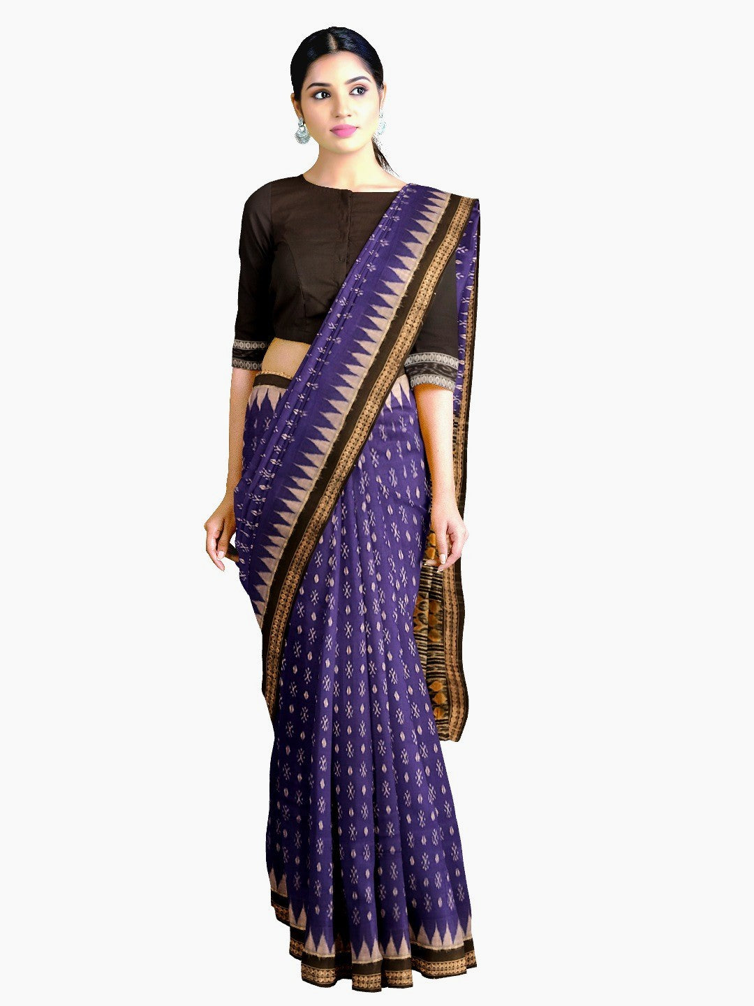 Indigo colour Sambalpuri Cotton Saree with matching blouse piece