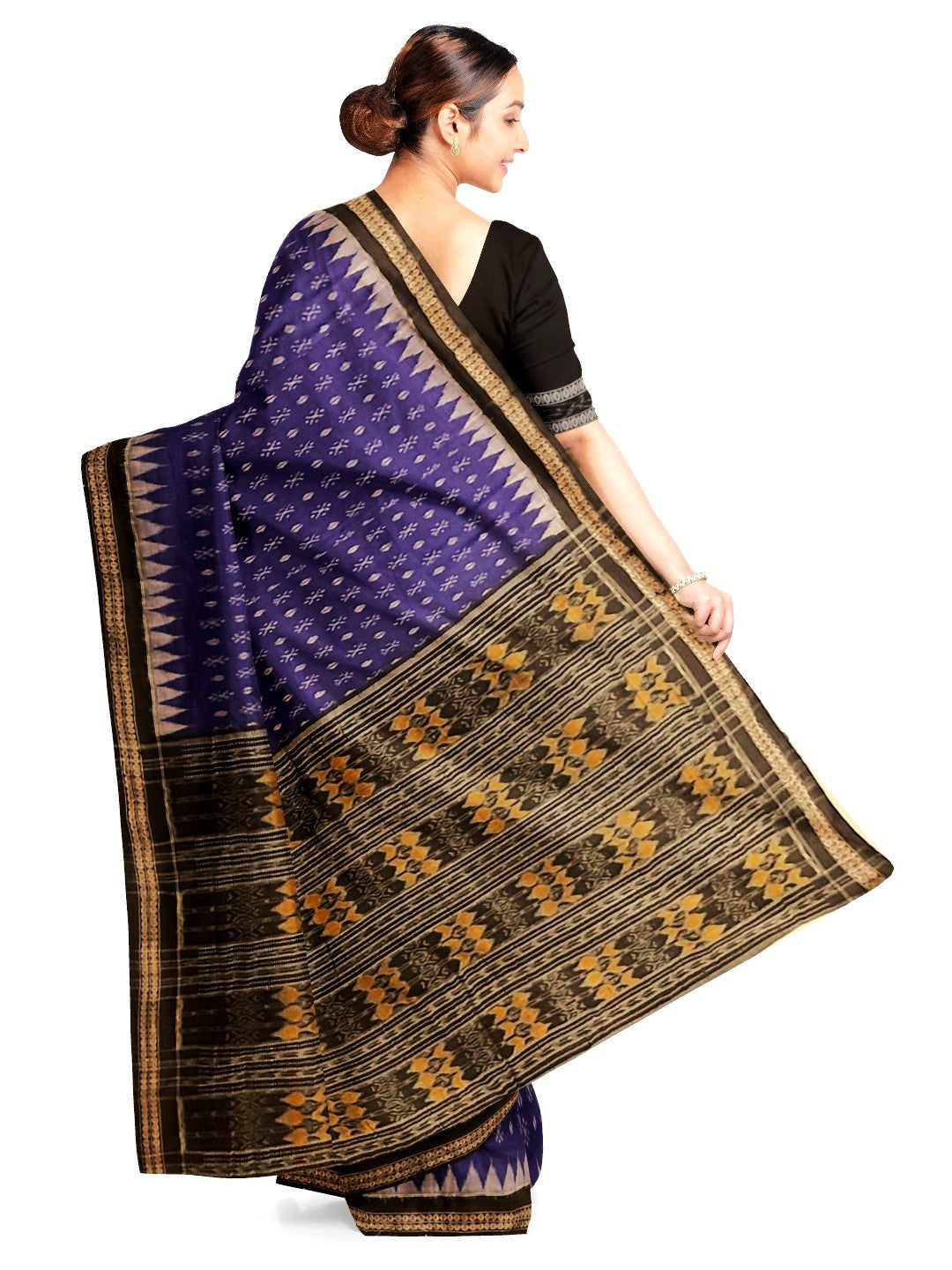 Indigo colour Sambalpuri Cotton Saree with matching blouse piece
