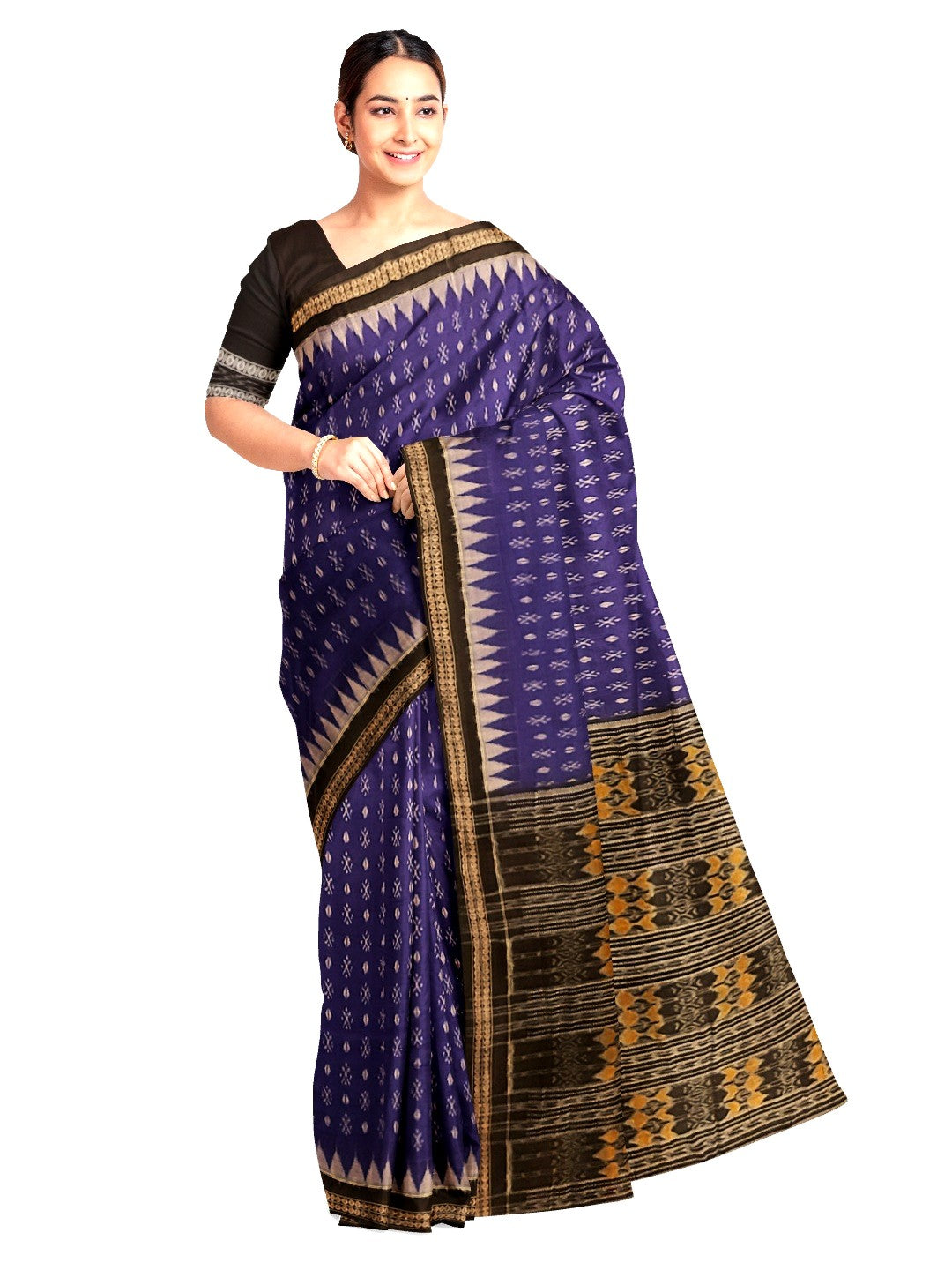 Indigo colour Sambalpuri Cotton Saree with matching blouse piece